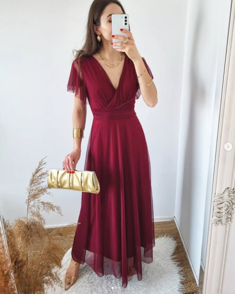 Latika tiulowa sukienka maxi bordowa Latika tiulowa sukienka maxi bordowa