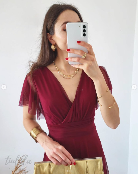 Latika tiulowa sukienka maxi bordowa Latika tiulowa sukienka maxi bordowa