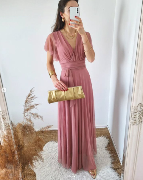 Latika tiulowa sukienka maxi pudrowy róż Latika tiulowa sukienka maxi pudrowy róż