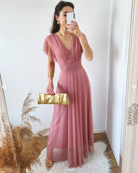 Latika tiulowa sukienka maxi pudrowy róż Latika tiulowa sukienka maxi pudrowy róż