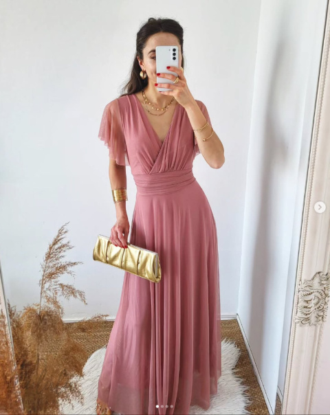 Latika tiulowa sukienka maxi pudrowy róż Latika tiulowa sukienka maxi pudrowy róż