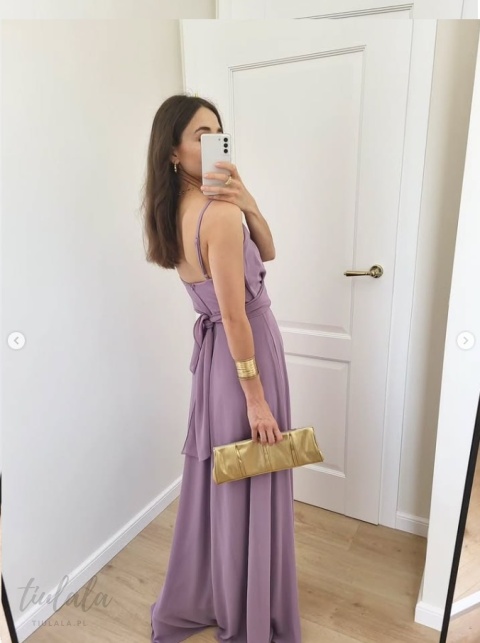 Laura liliowa sukienka maxi z rozcięciem