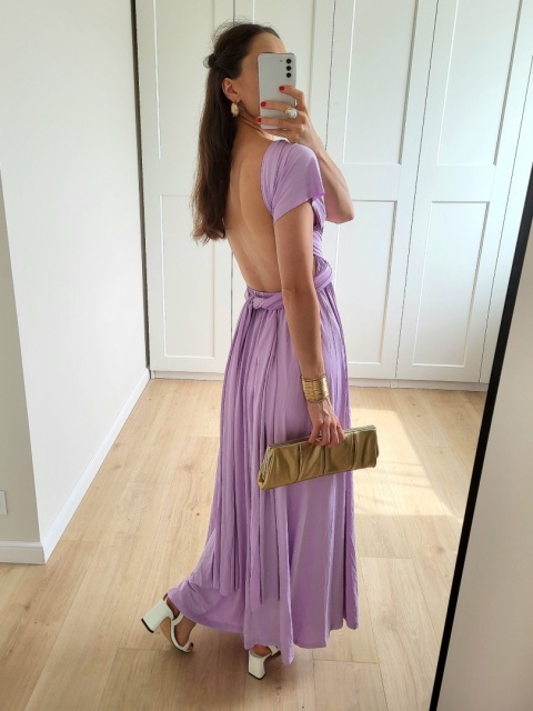 Liliowa sukienka maxi wiązana manyway