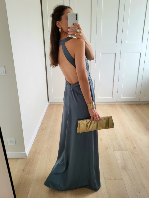 Satynowa sukienka maxi morska zieleń