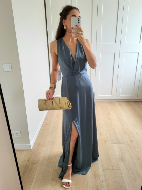 Satynowa sukienka maxi morska zieleń