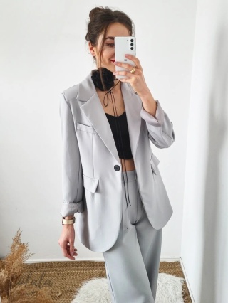 Szara marynarka oversize z dwoma paskami Grigio